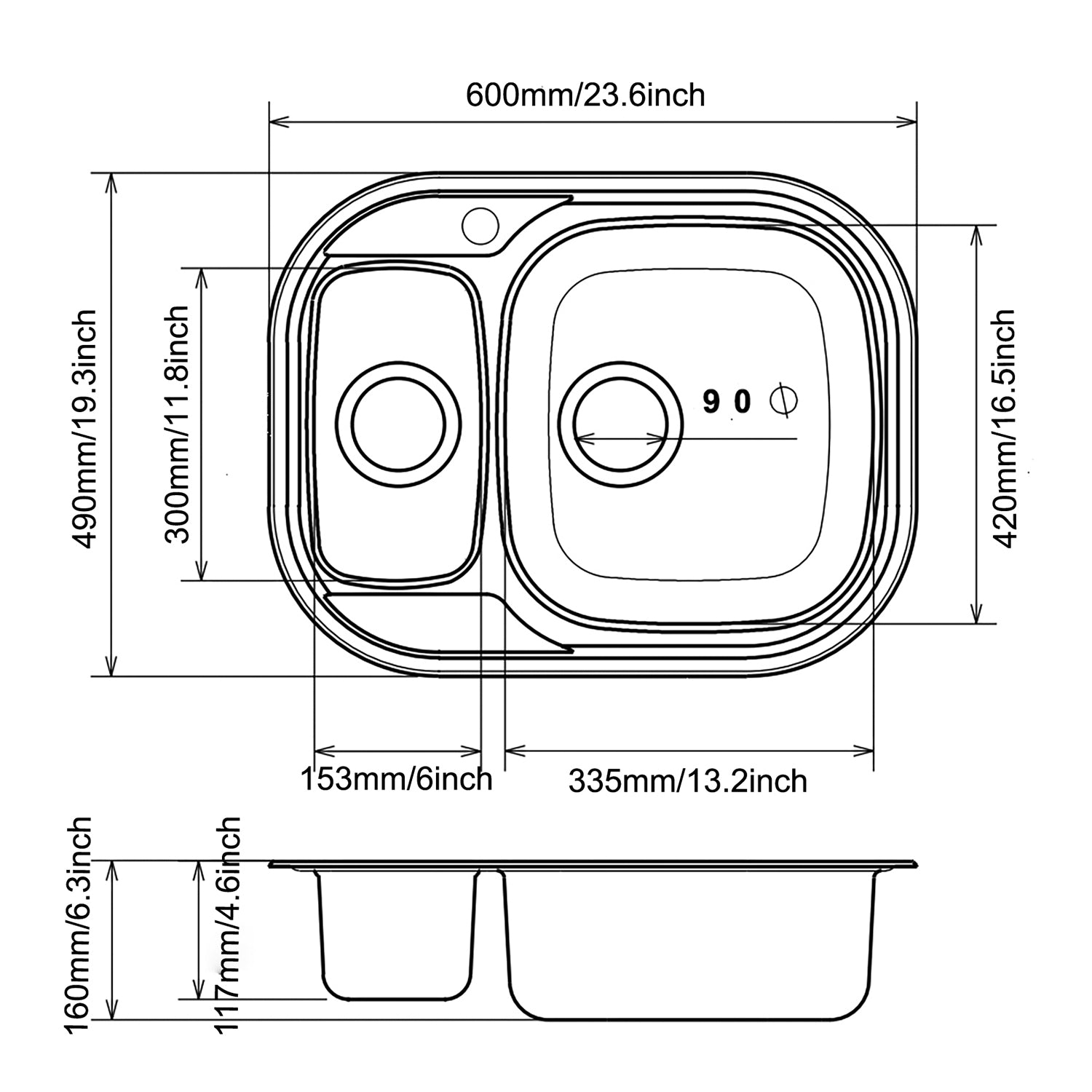 Rysunek techniczny zlewozmywaka HD6049D