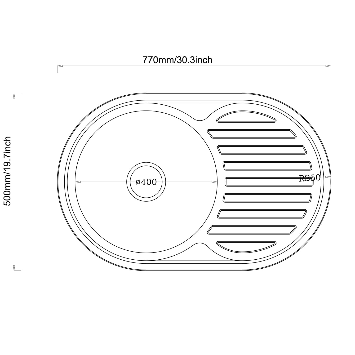 Rysunek techniczny zlewozmywaka HD7750