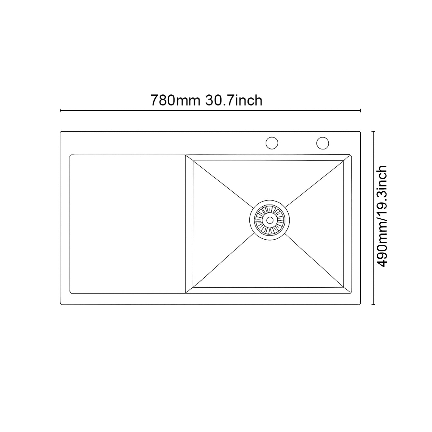 Wymiary zlewozmywaka 780×490 mm z ociekaczem lewym