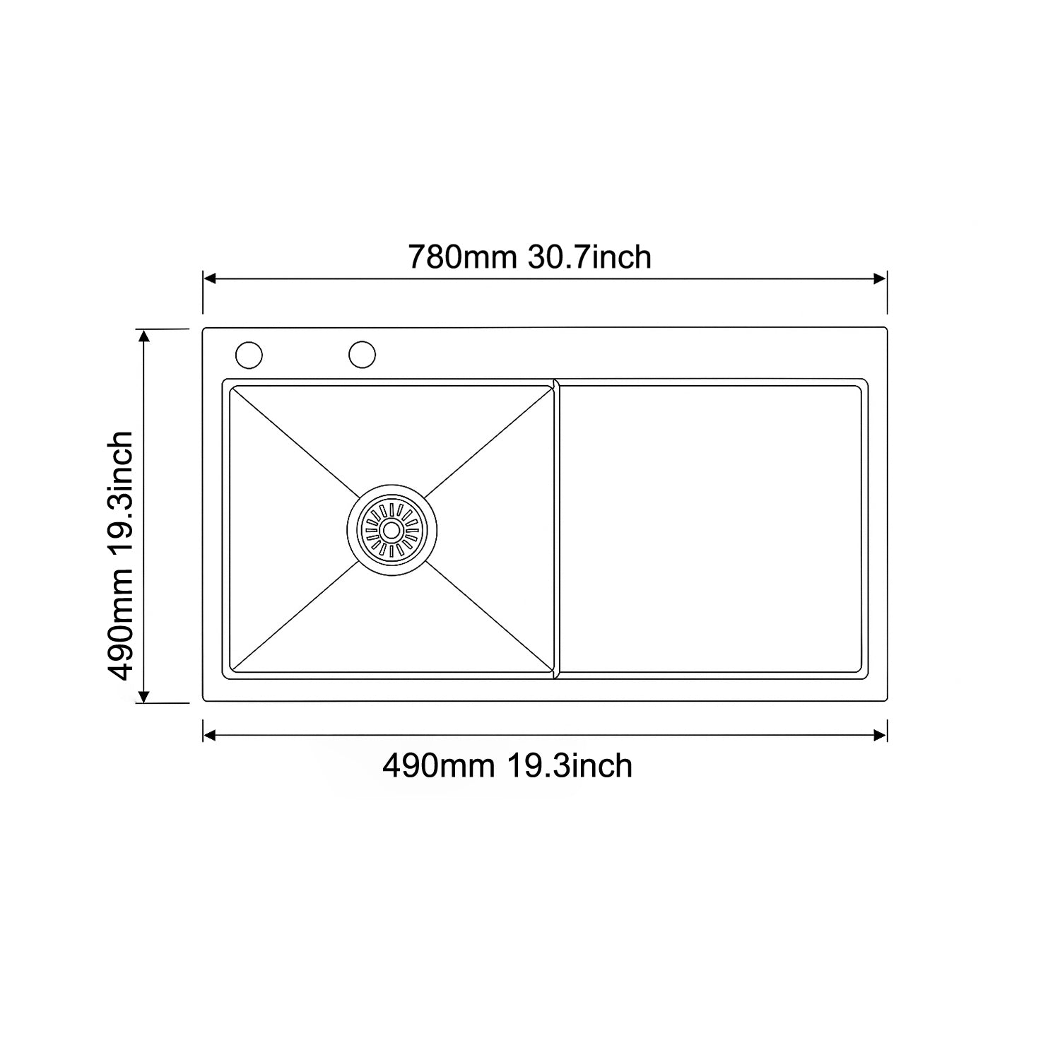 Wymiary zlewozmywaka 780×490 mm z ociekaczem prawym