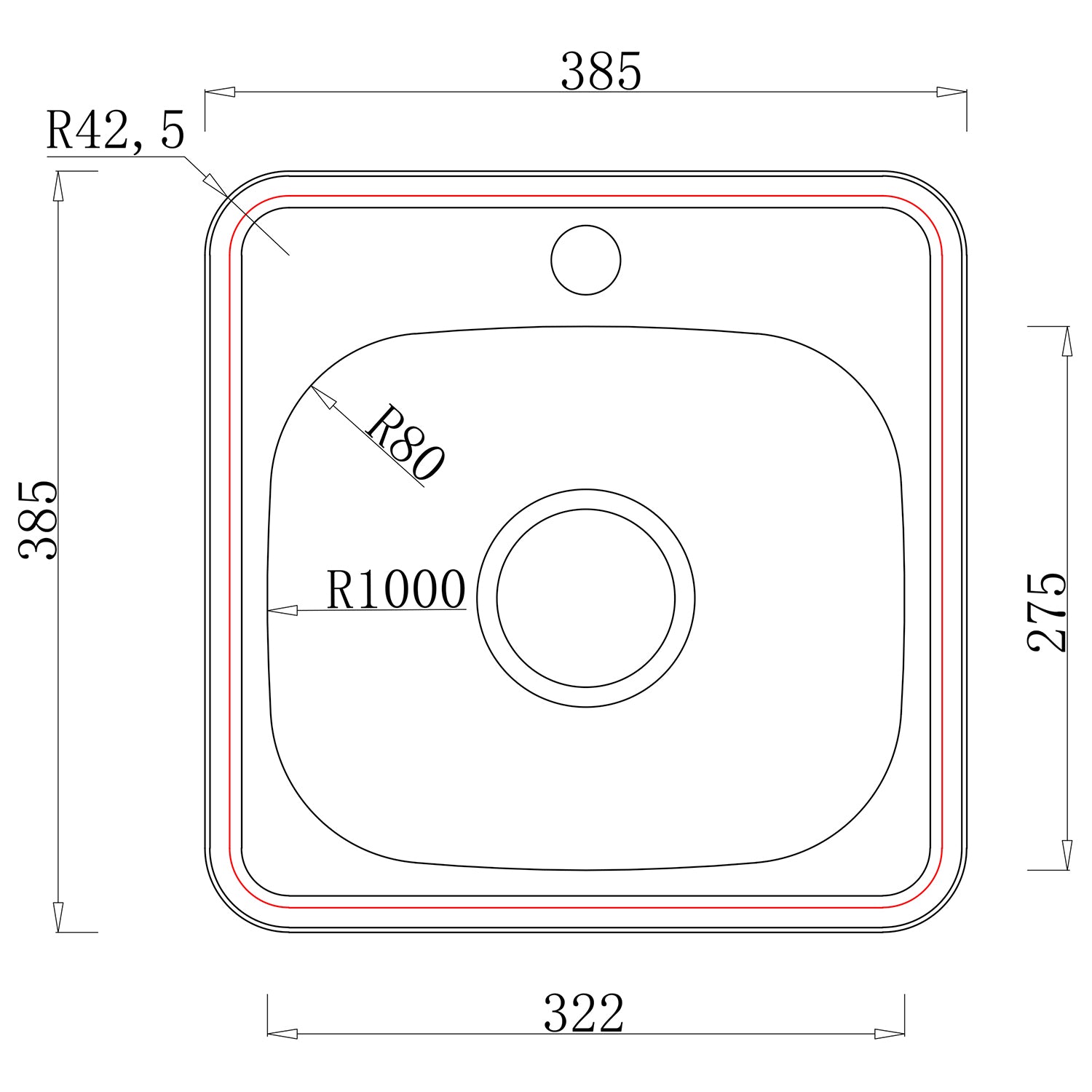 Rysunek techniczny zlewozmywaka HD3838