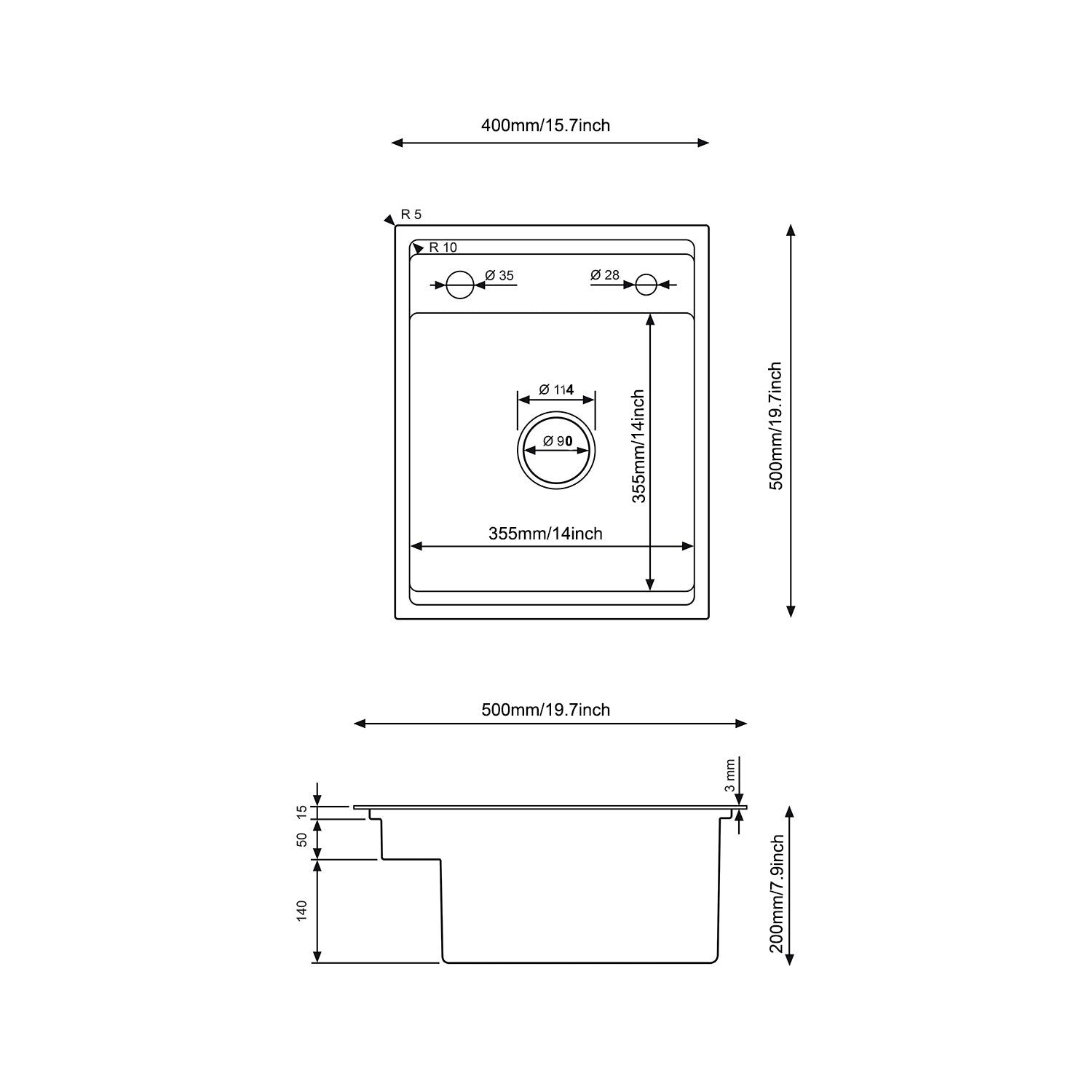 Zlewozmywak HD4050K1 – rysunek wymiarowy