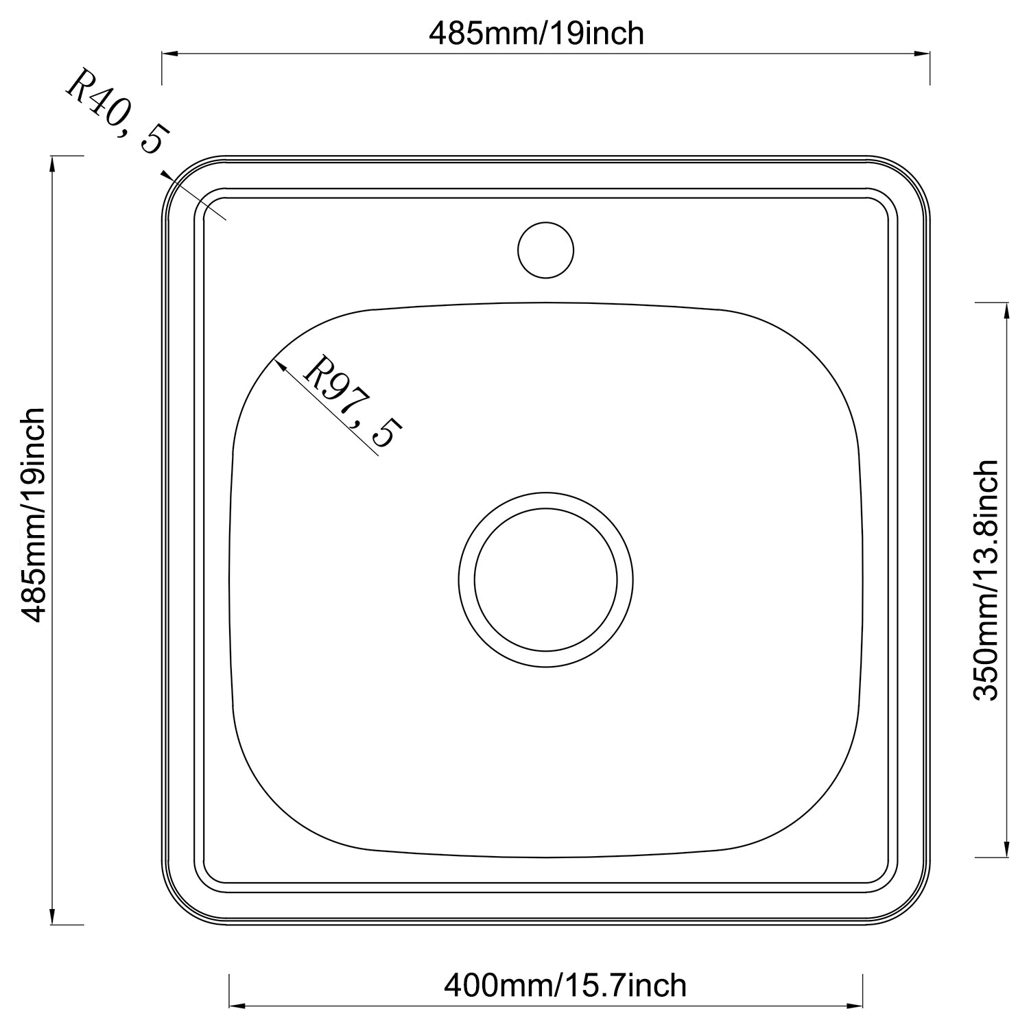Rysunek techniczny zlewozmywaka HD4848E