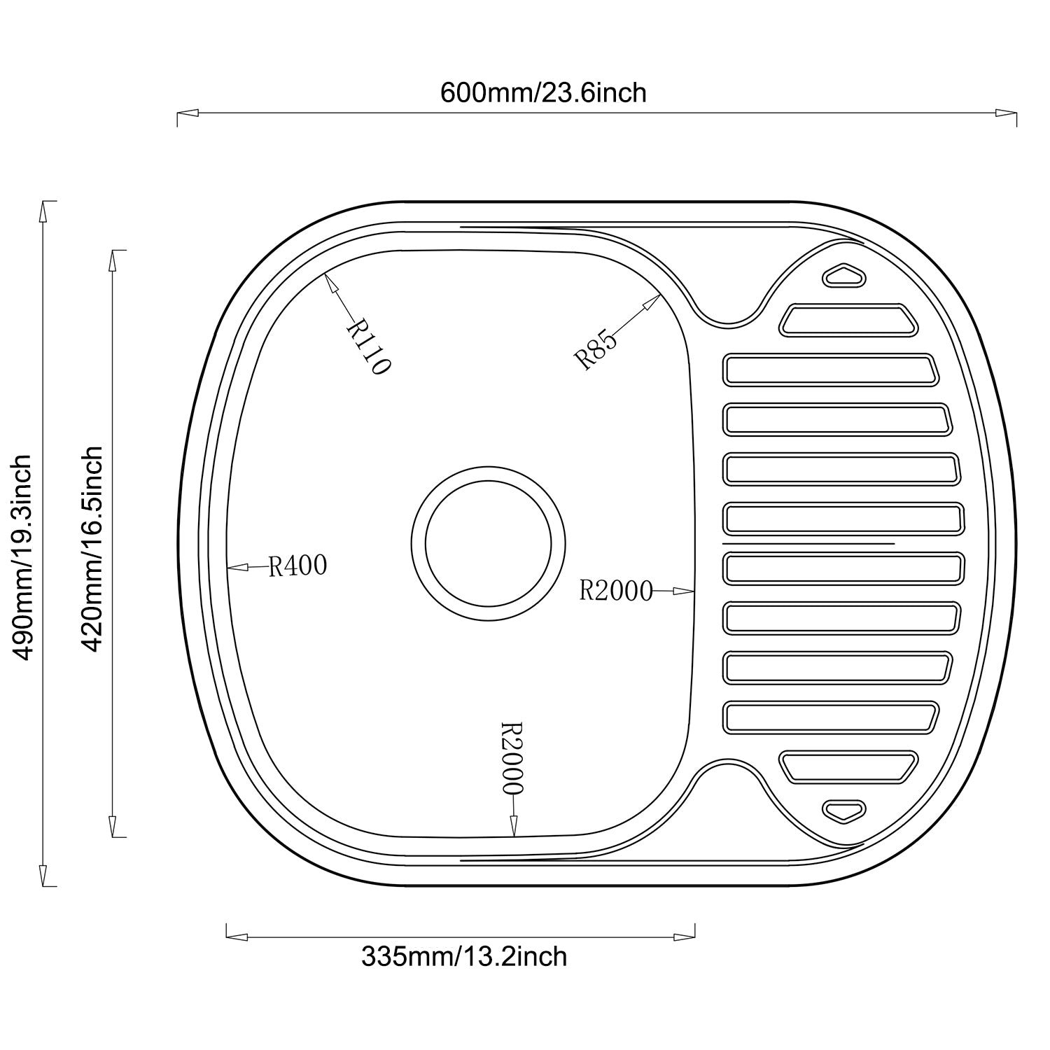 Rysunek techniczny zlewozmywaka HD6049